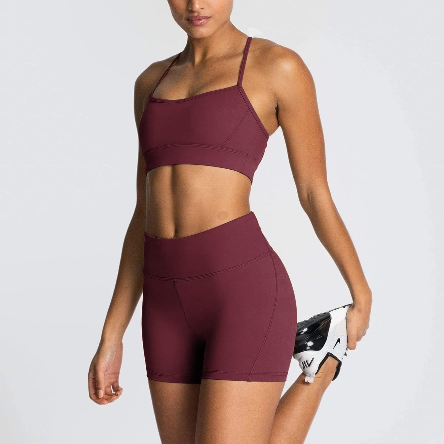 Women'S Workout Sets 2 Piece Yoga Outfits High Waisted Biker Shorts and Cross Back Sports Bra Gym Set