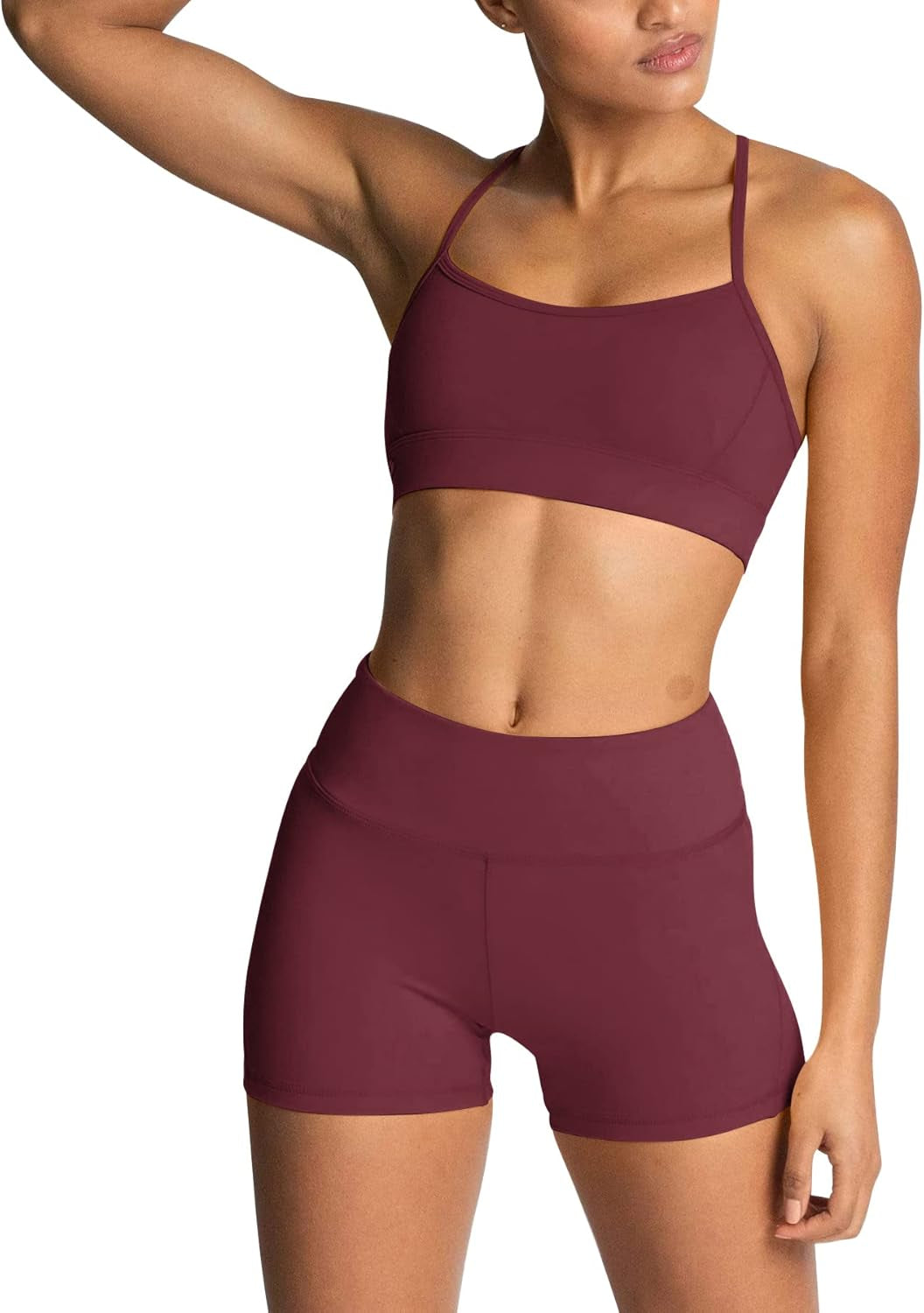 Women'S Workout Sets 2 Piece Yoga Outfits High Waisted Biker Shorts and Cross Back Sports Bra Gym Set