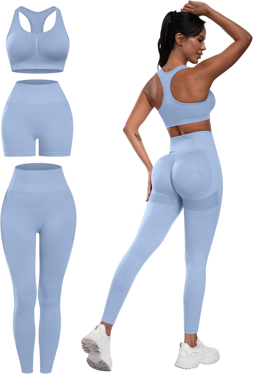 Flex & Grace SculptFit 3-Piece Activewear Set | Sports Bra, Shorts & Leggings