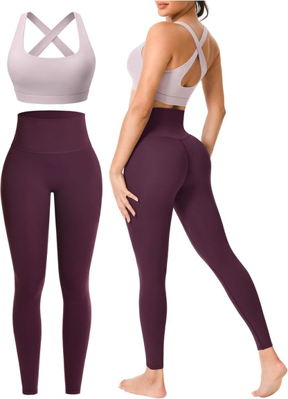 Flex & Grace MotionFlow Seamless Workout Set | High-Waisted Leggings & Cross-Back Sports Bra