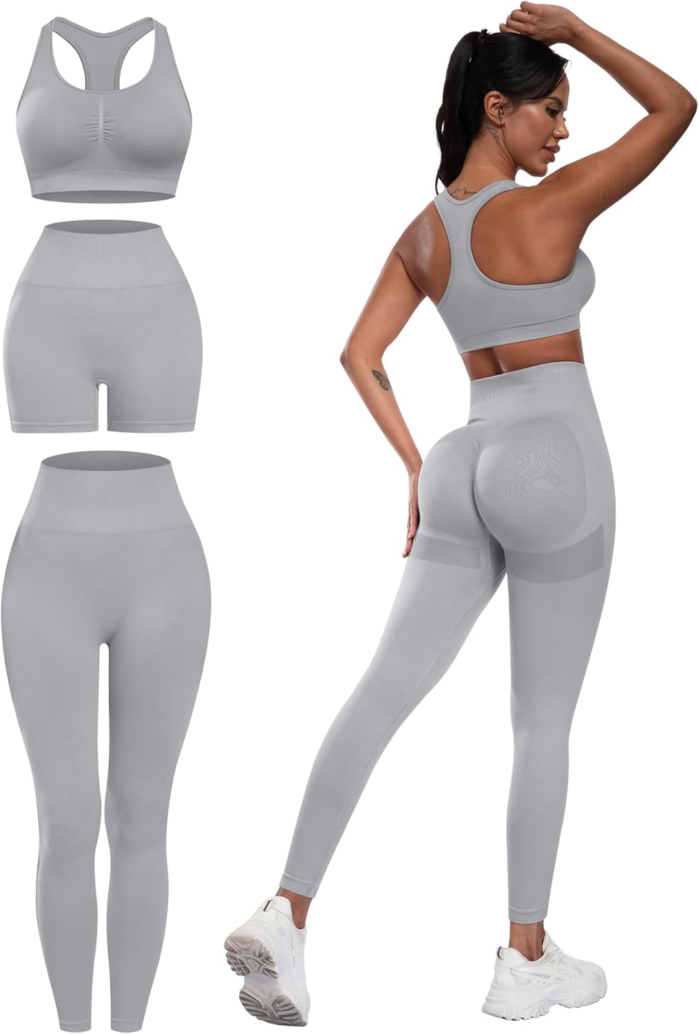 Flex & Grace SculptFit 3-Piece Activewear Set | Sports Bra, Shorts & Leggings
