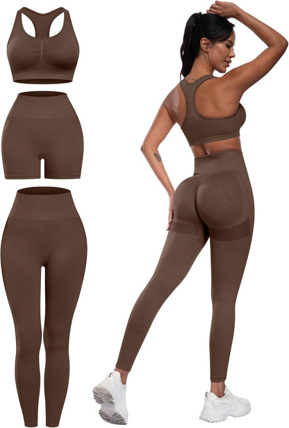 Flex & Grace SculptFit 3-Piece Activewear Set | Sports Bra, Shorts & Leggings