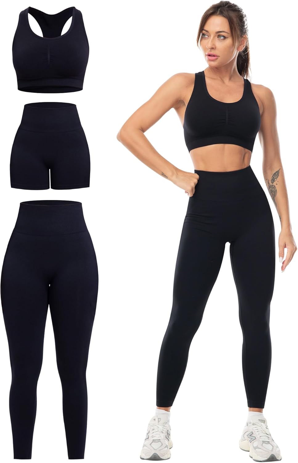 Flex & Grace SculptFit 3-Piece Activewear Set | Sports Bra, Shorts & Leggings
