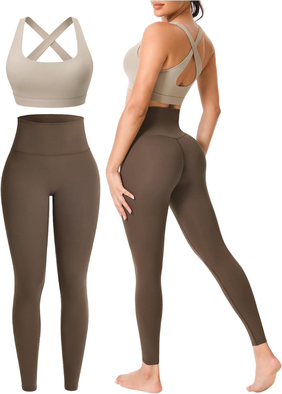 Flex & Grace MotionFlow Seamless Workout Set | High-Waisted Leggings & Cross-Back Sports Bra