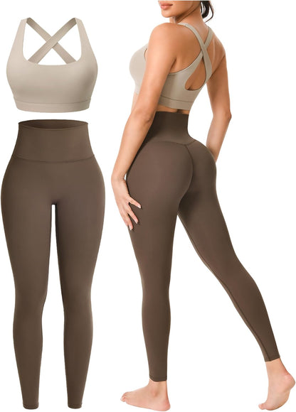 Flex & Grace MotionFlow Seamless Workout Set | High-Waisted Leggings & Cross-Back Sports Bra