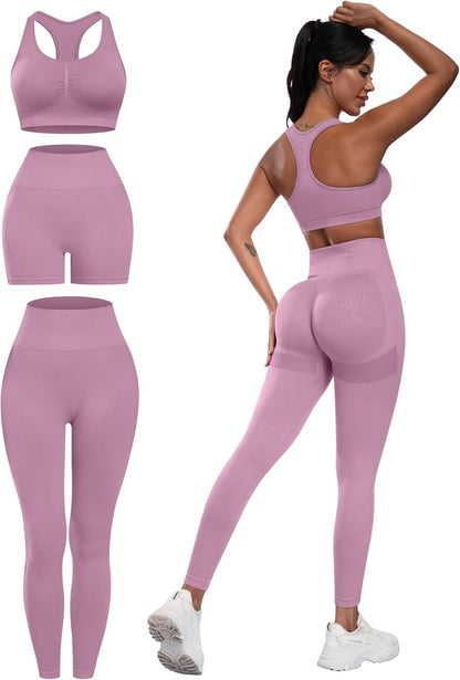 Flex & Grace SculptFit 3-Piece Activewear Set | Sports Bra, Shorts & Leggings