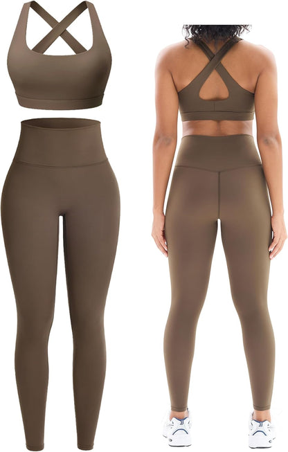 Flex & Grace MotionFlow Seamless Workout Set | High-Waisted Leggings & Cross-Back Sports Bra