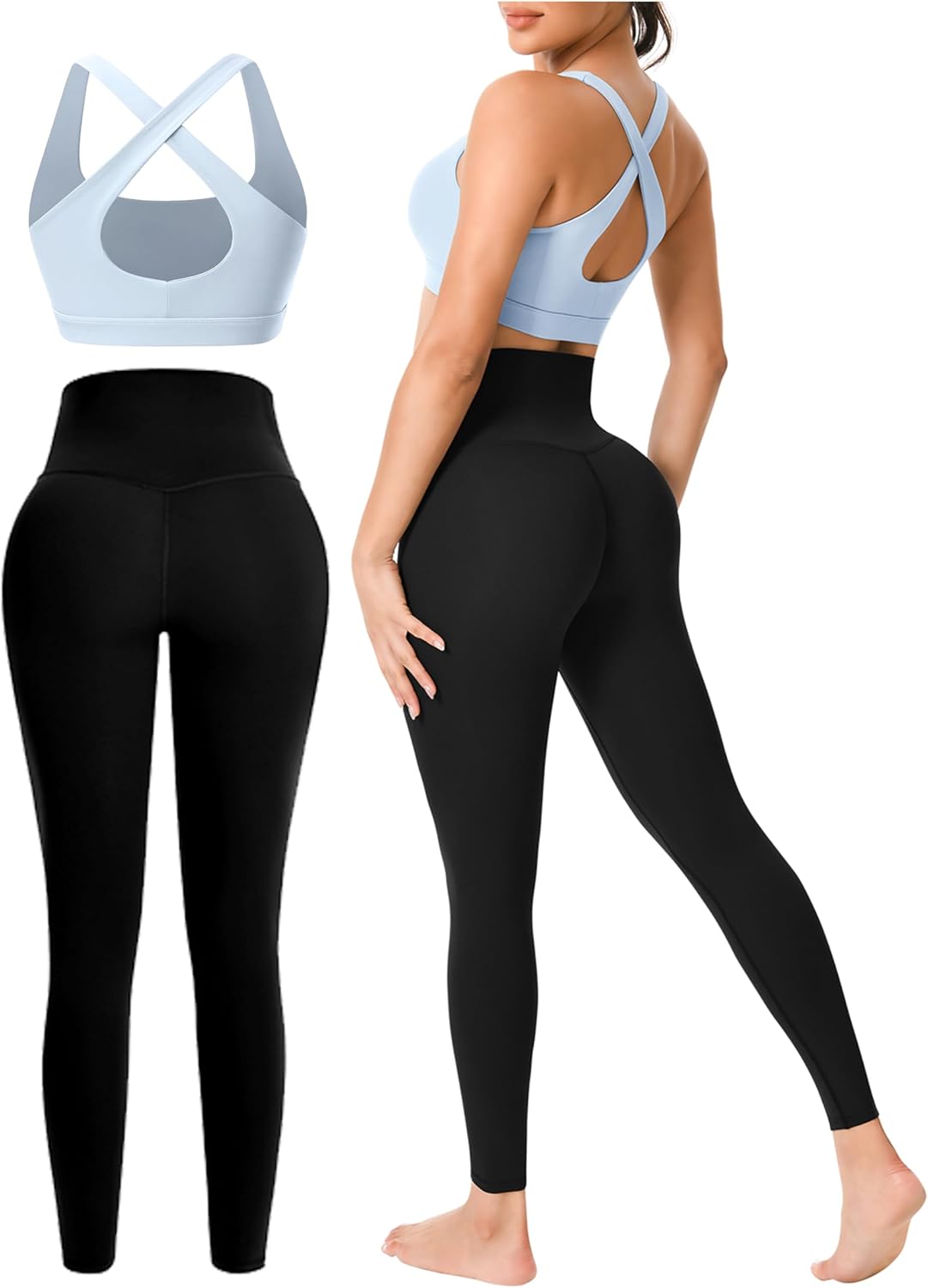 Flex & Grace MotionFlow Seamless Workout Set | High-Waisted Leggings & Cross-Back Sports Bra