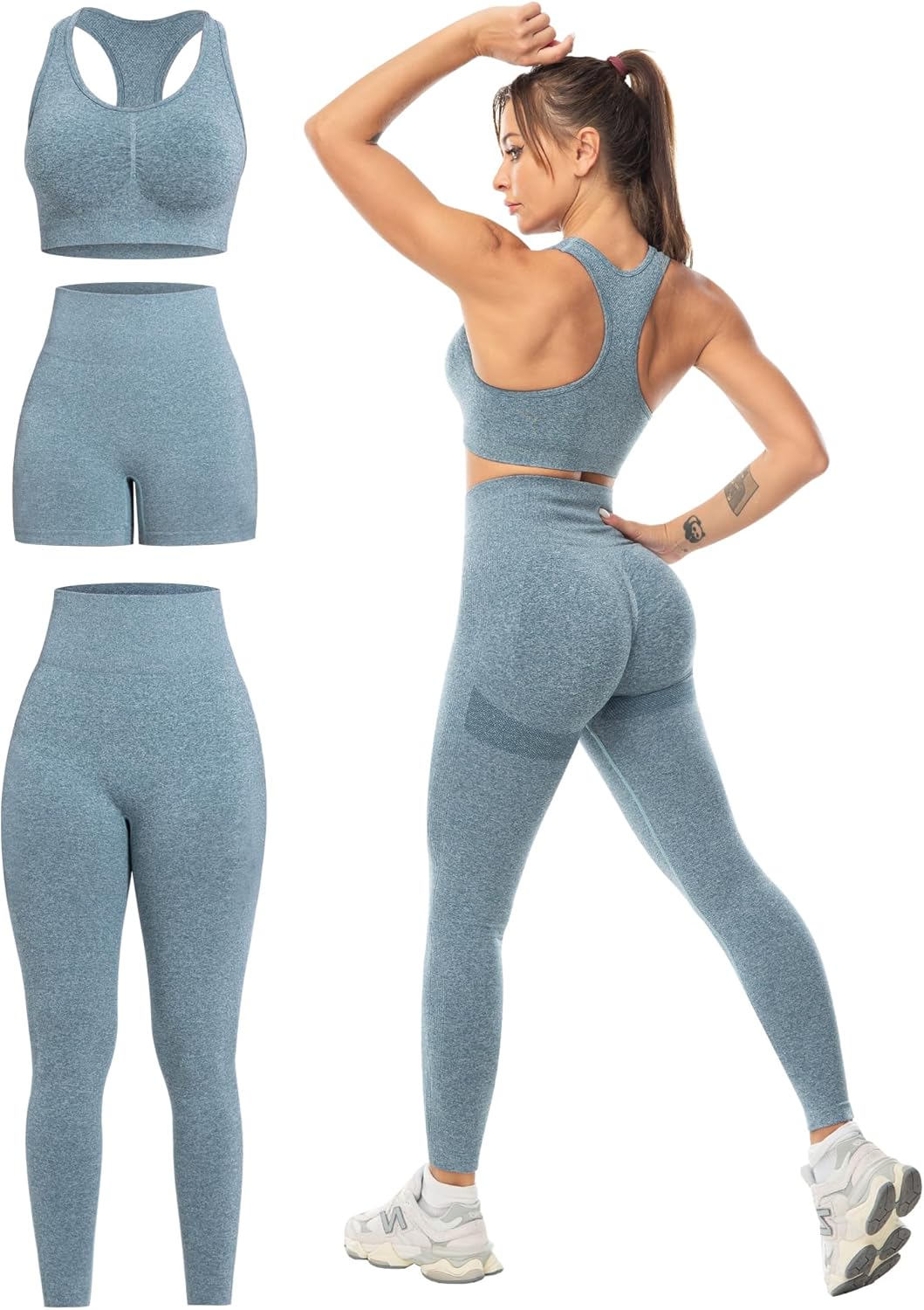 Flex & Grace SculptFit 3-Piece Activewear Set | Sports Bra, Shorts & Leggings