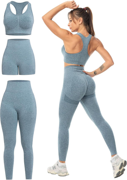 Flex & Grace SculptFit 3-Piece Activewear Set | Sports Bra, Shorts & Leggings