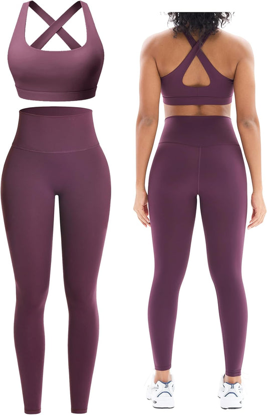 Flex & Grace MotionFlow Seamless Workout Set | High-Waisted Leggings & Cross-Back Sports Bra