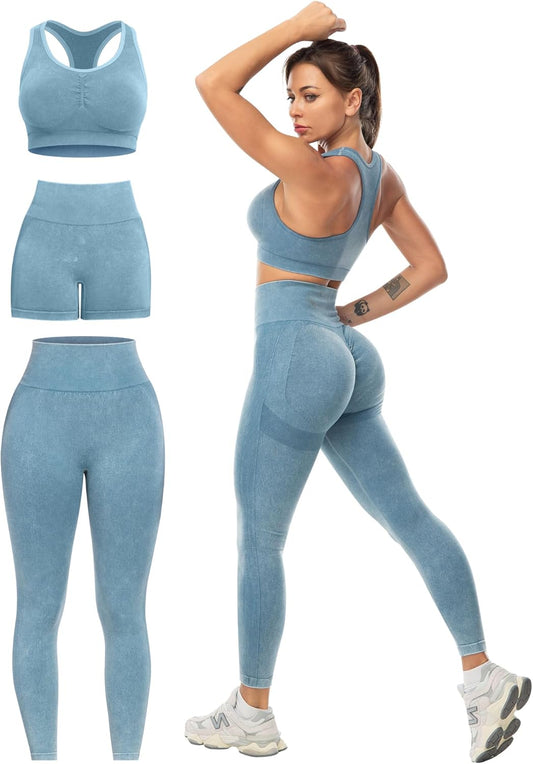 Flex & Grace SculptFit 3-Piece Activewear Set | Sports Bra, Shorts & Leggings