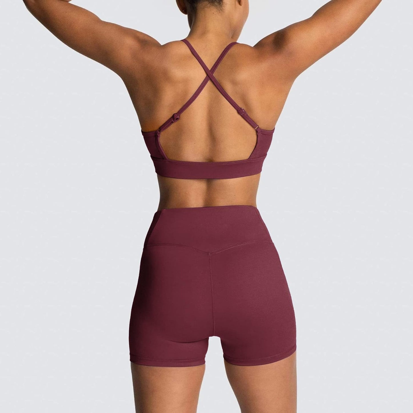 Women'S Workout Sets 2 Piece Yoga Outfits High Waisted Biker Shorts and Cross Back Sports Bra Gym Set