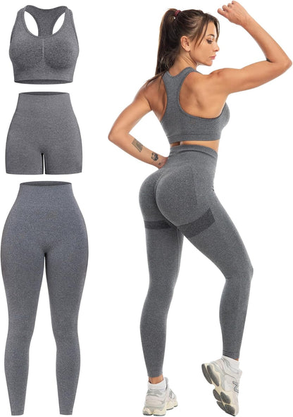 Flex & Grace SculptFit 3-Piece Activewear Set | Sports Bra, Shorts & Leggings