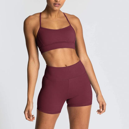 Women'S Workout Sets 2 Piece Yoga Outfits High Waisted Biker Shorts and Cross Back Sports Bra Gym Set