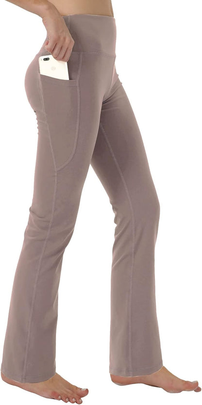 Women'S Bootleg Yoga Pants with Hidden Pockets Tummy Control Running Legging Long Bootcut